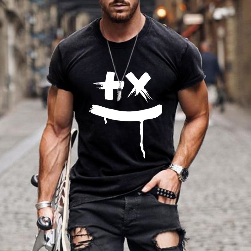 T-shirt d'été décontracté à manches courtes pour hommes avec imprimé smiley 66686478M