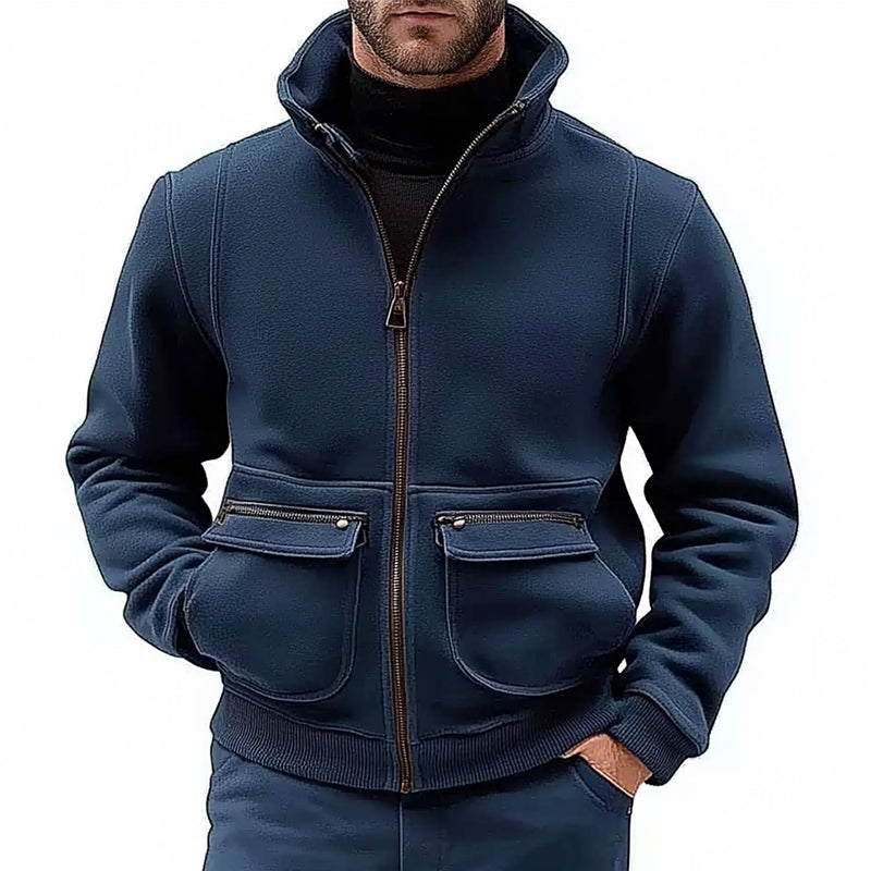 Men's Solid Collar Zip-Up Jacket 28555423U