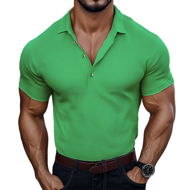 Men's Summer Basic Solid Color Textured Polo Neck T-Shirt MTA3067D0U