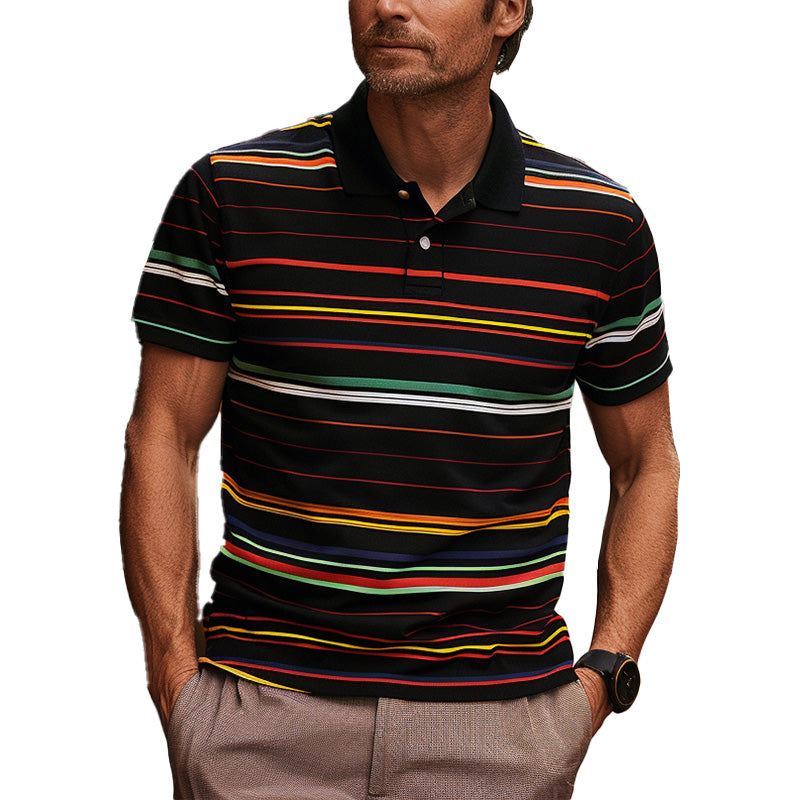 Men's Striped Contrast Print Short-sleeved Polo Shirt 75170886P