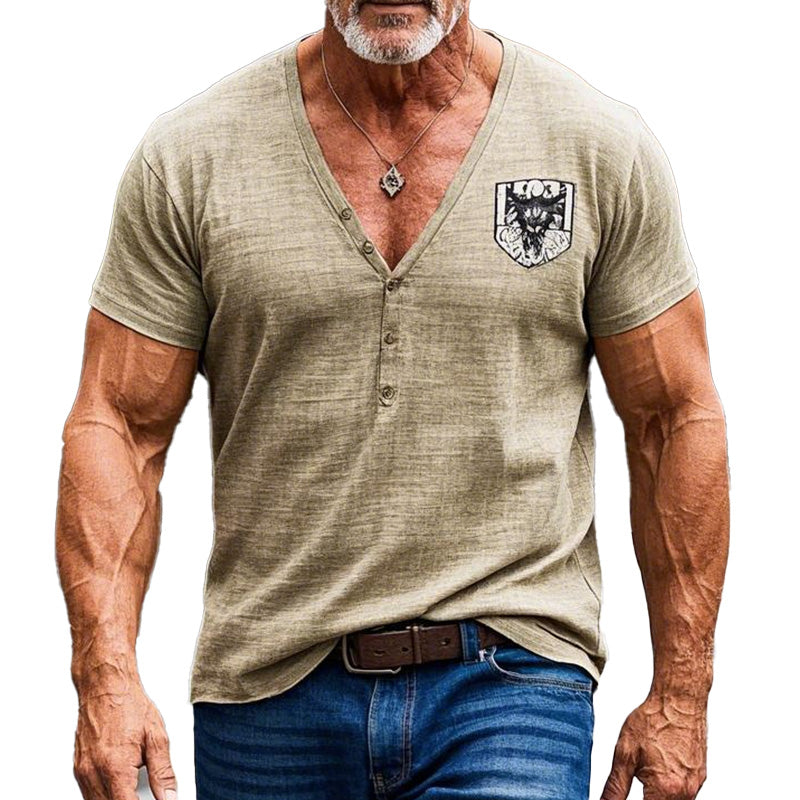 Men's Casual Comfortable V-Neck Printed T-Shirt 96792039P