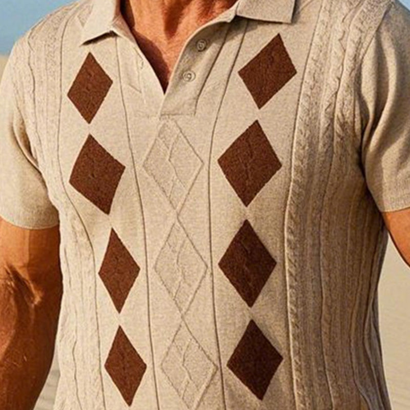 Men's stylish casual diamond knitted polo shirt 66948551P