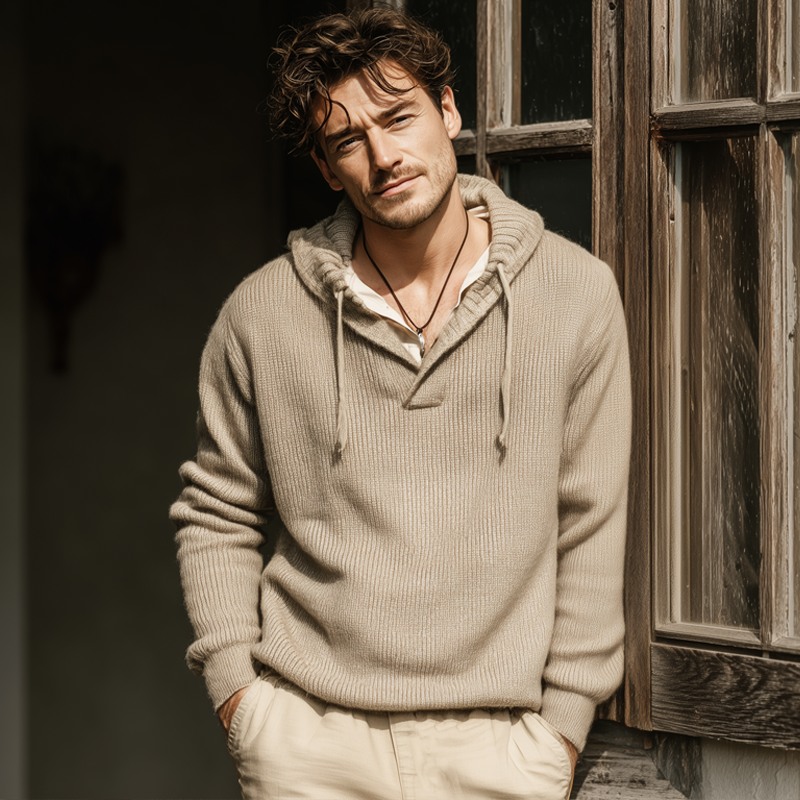 Men's Casual Skin-friendly Light Gray Knitted Hooded Sweatshirt MTA2927I4U