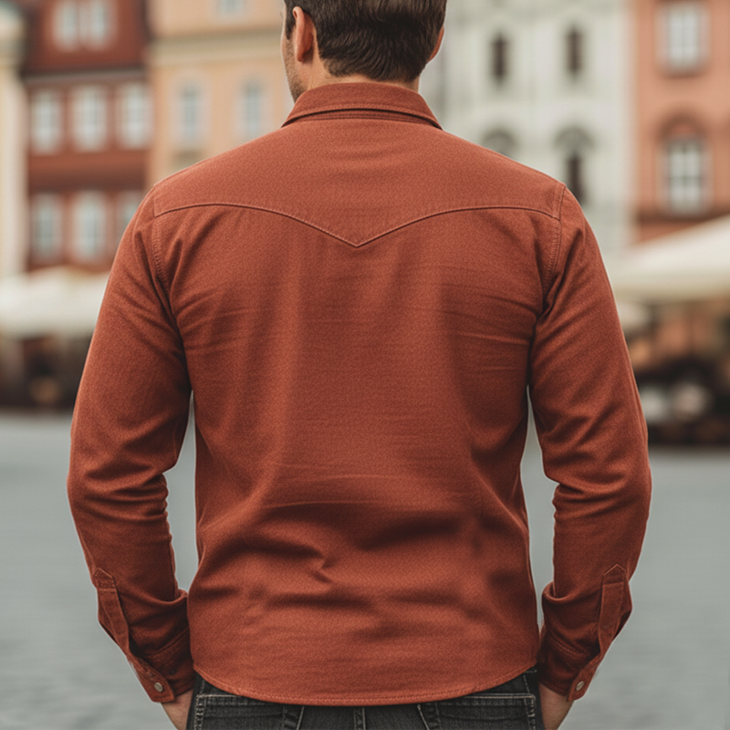 Men's Urban Brick Red Twill 100 Cotton Long-Sleeve Shirt MTZ2119A9U