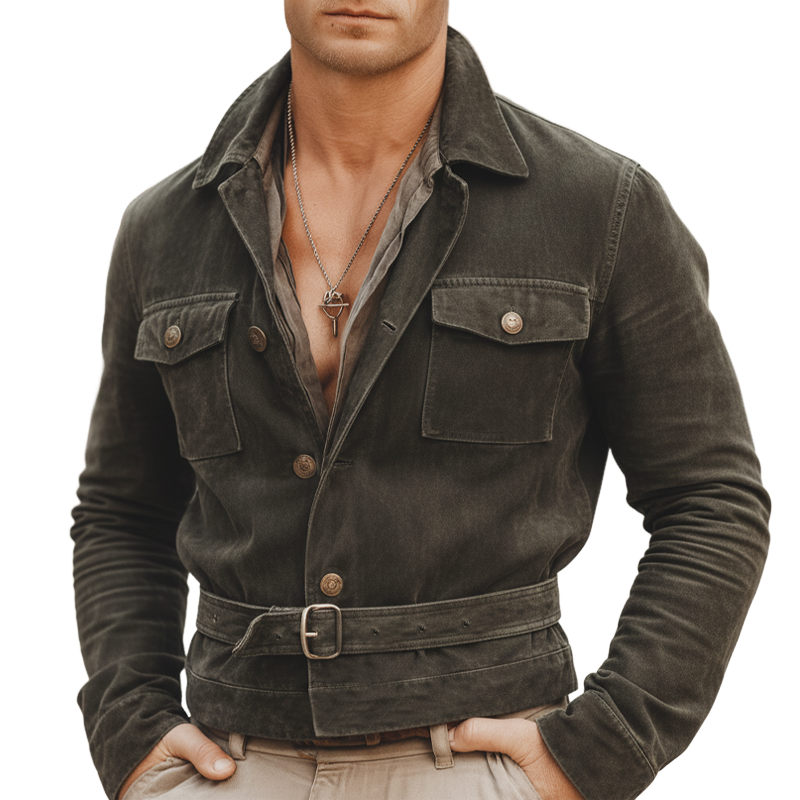 Men's Classic Elegant Faux Suede Belt High Hip Jacket MTA3002L6U