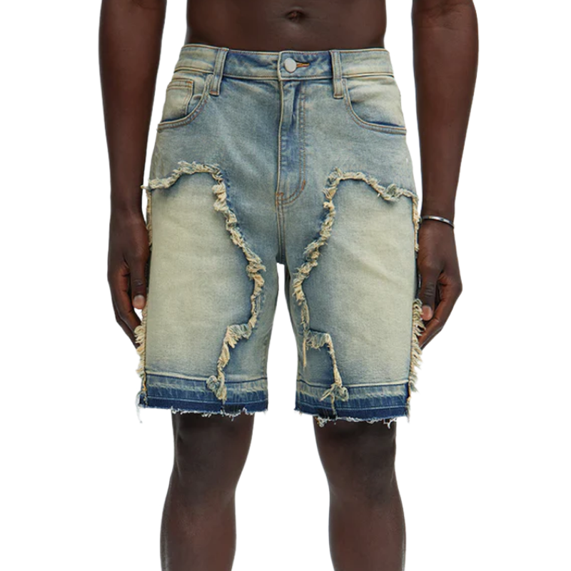 Men's Spring And Summer Fashion Casual Washed Raw Edge Decorated Denim Shorts MTA0997G2K