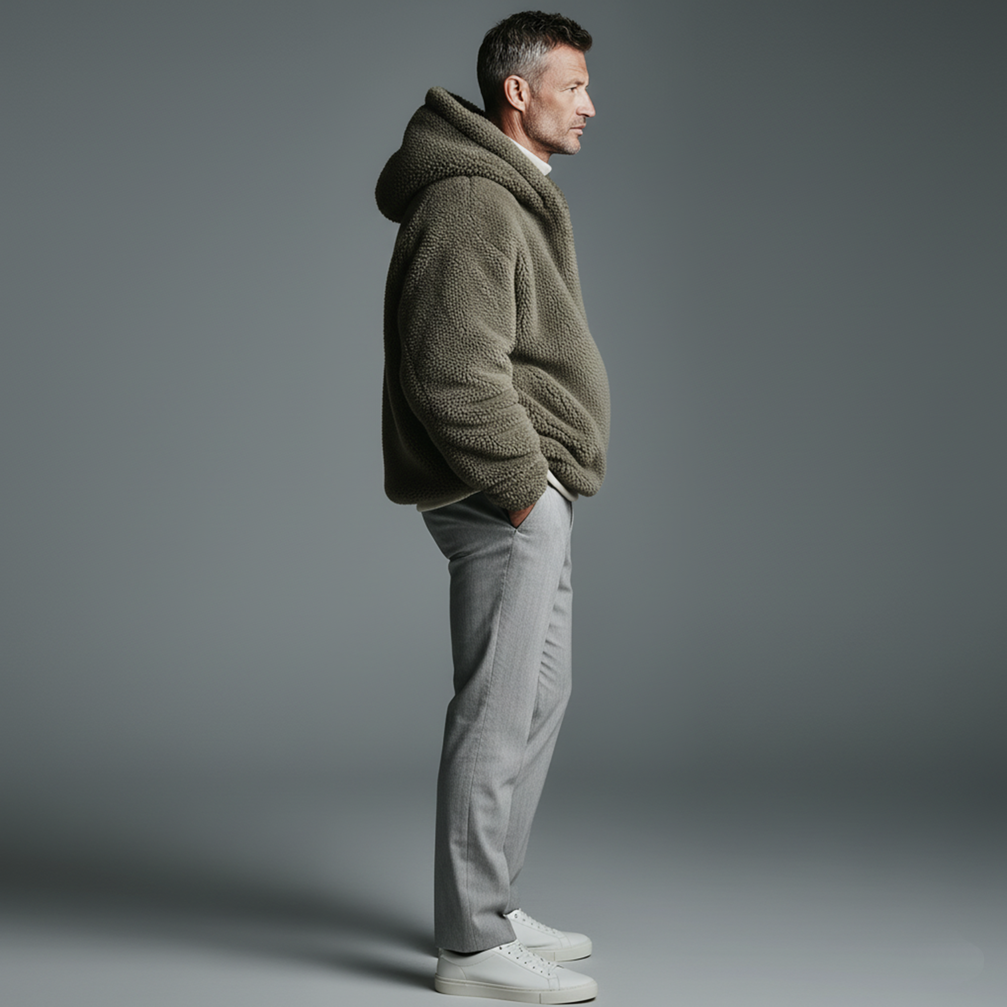 Men's Casual Fashionable Hooded Zippered Teddy Fleece Loose Sweatshirt MTA1712J7K