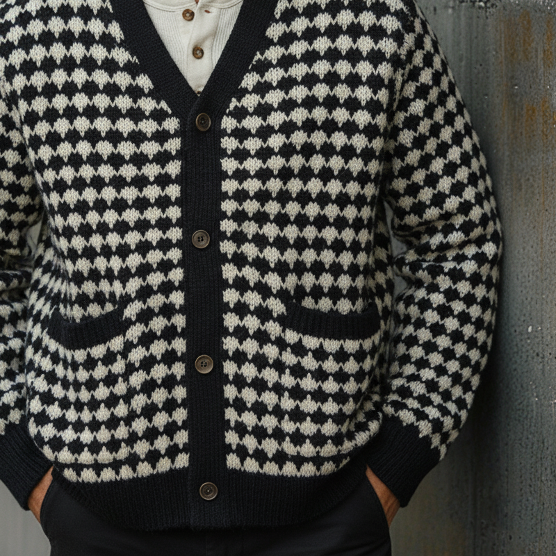 Men's Casual Jacquard Knitted V-neck Cardigan MTA3000I8X