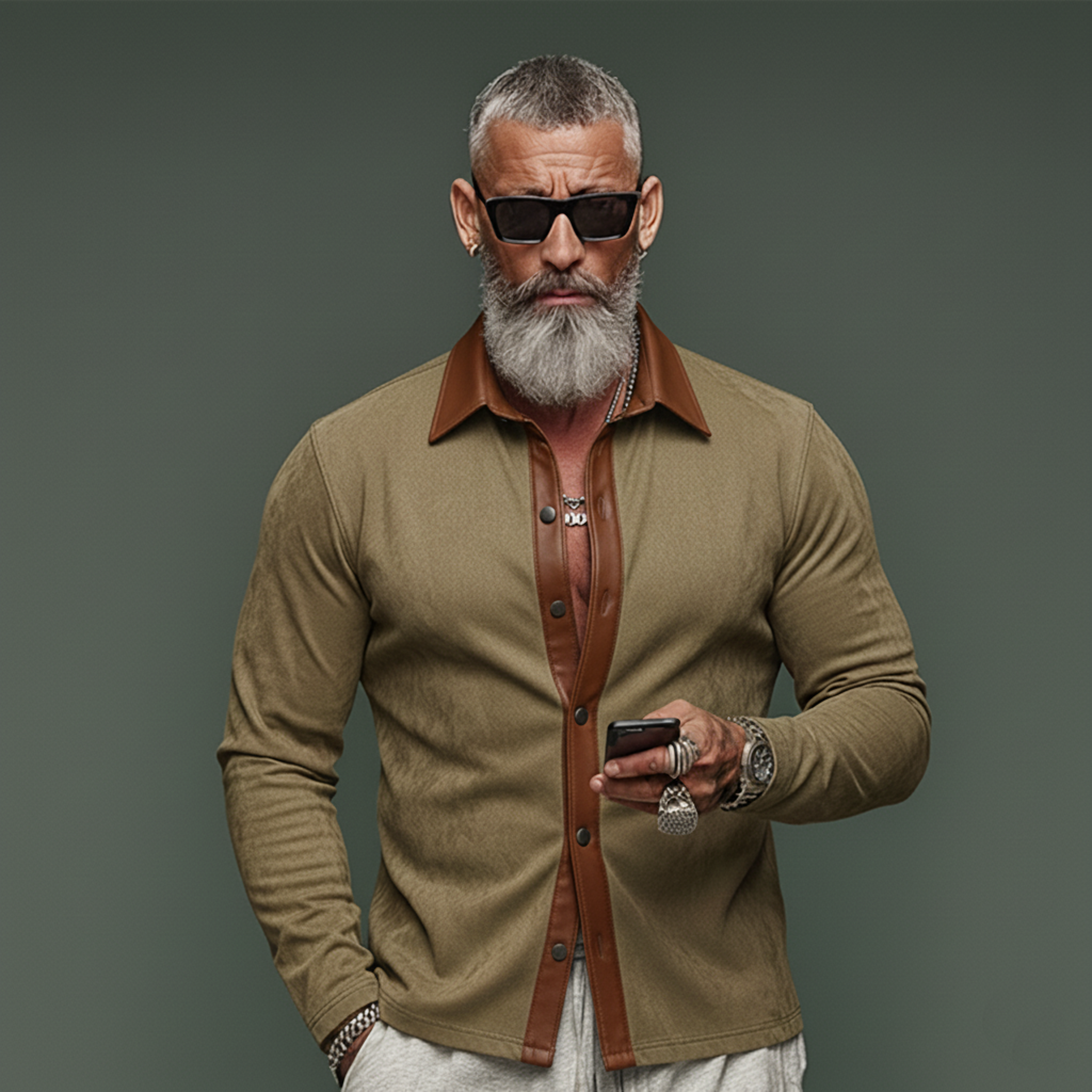 Men's Classic Vintage PU Leather Collar Slim-fit Faux Suede Long-sleeved Shirt MTA1719L6K