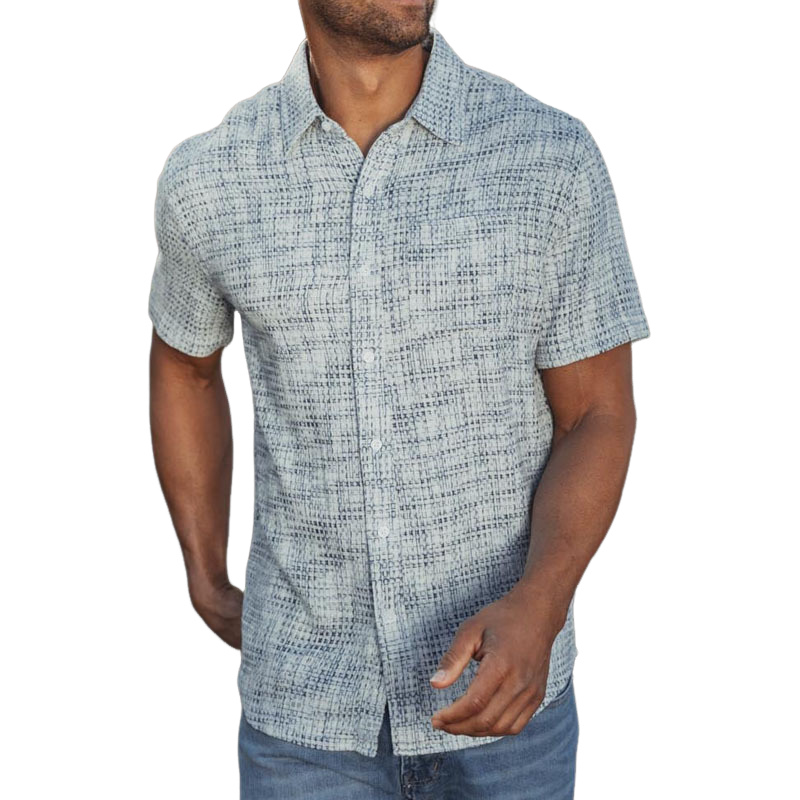 Men's Fashion Casual Cotton Blended Jacquard Fabric Slim Fit Short Sleeve Shirt MTA1593G8K