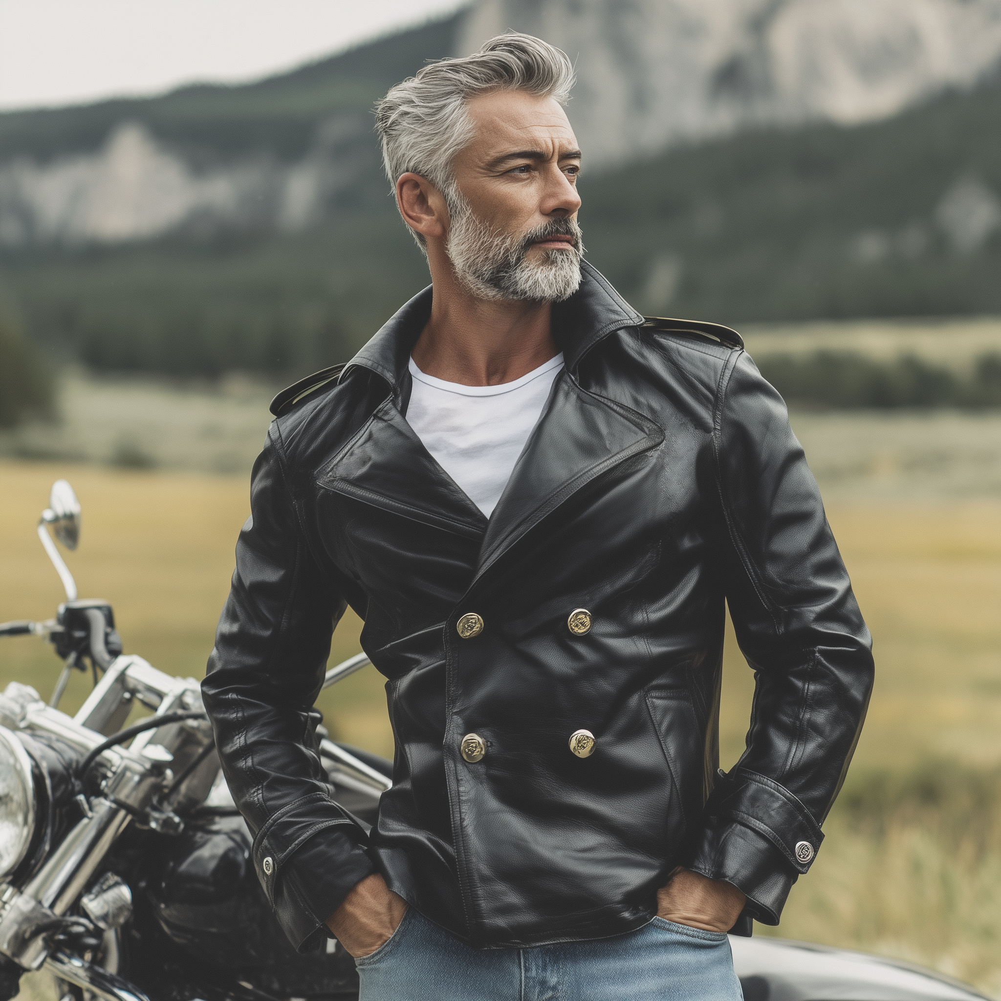 Men's Classic Western Retro Tough Style PU Leather Double-breasted Jacket MTA0558I3K