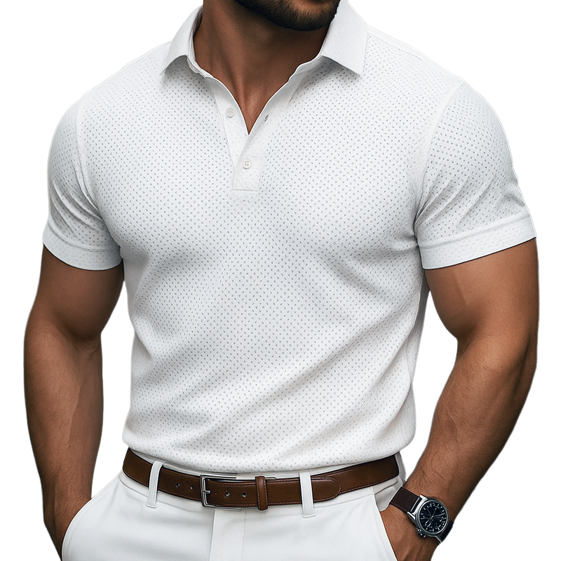 Men's Solid Hollow Lapel Short Sleeve Polo Shirt MTA2385F5Z