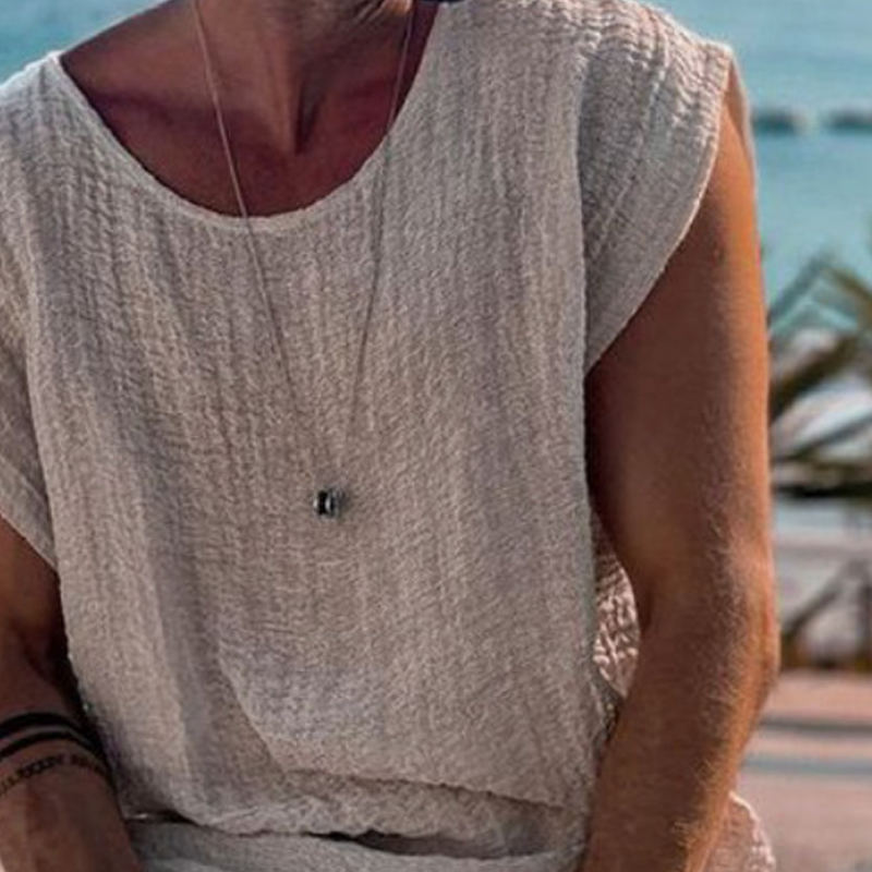 Men's Cotton And Linen Round Neck Solid Color Short-sleeved T-shirt MTA1992G6X