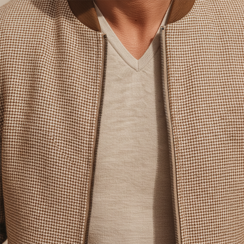 Men's Autumn And Winter Retro Small Check Cotton Blend Jacket MTA1385I8P