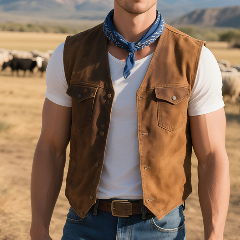 Men'S Vintage Casual Western Cowboy Style Cotton Single Breasted Vest MTA1039E6TO