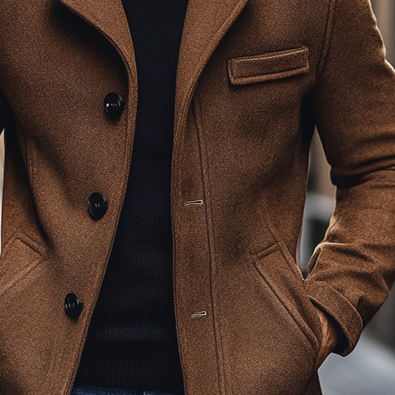 Men's Blended Wool Lapel Button Mid-length Coat MTA2024K1X