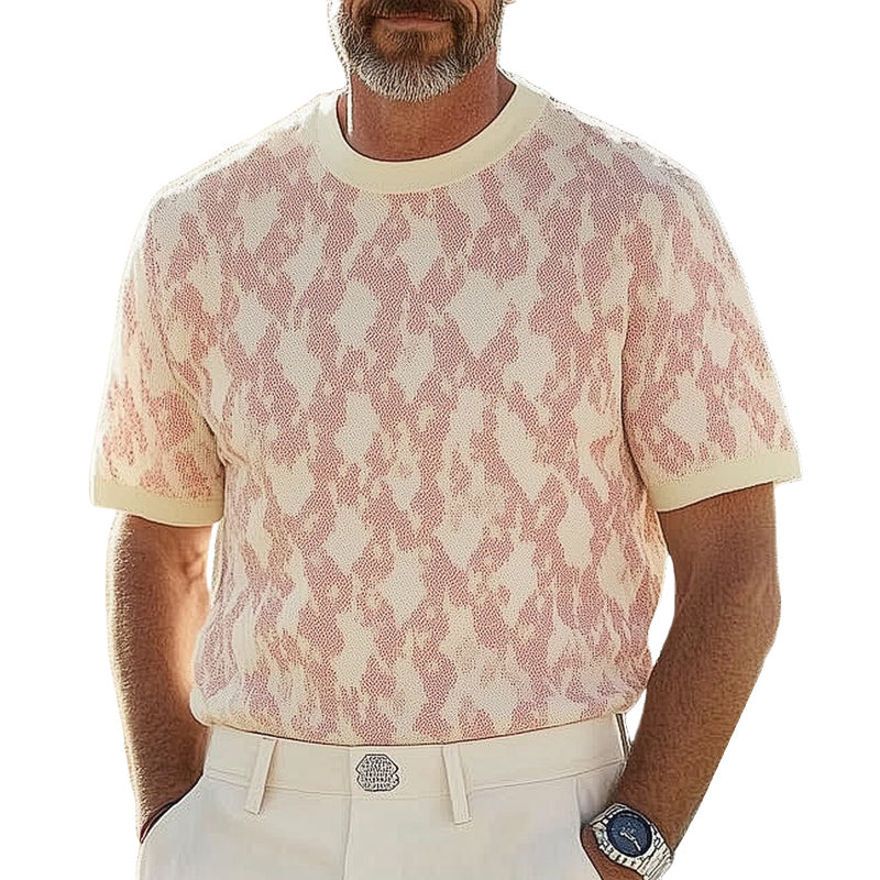 Men's Fashionable Round Neck Patterned Knitted T-Shirt MTA0745E9U