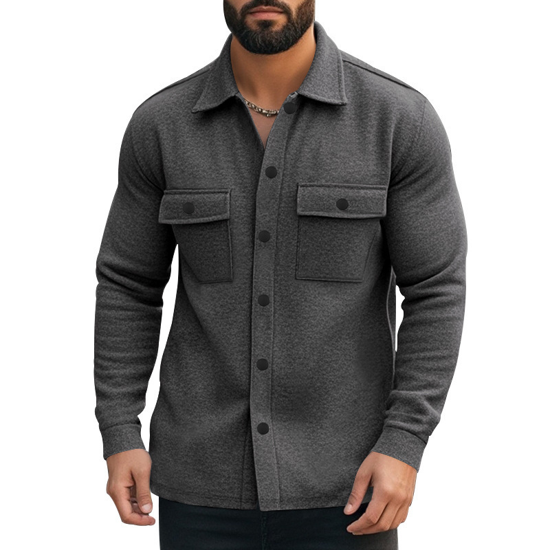 Men's Blended Multi-pocket Lapel Long-sleeved Shirt MTA2837G9X