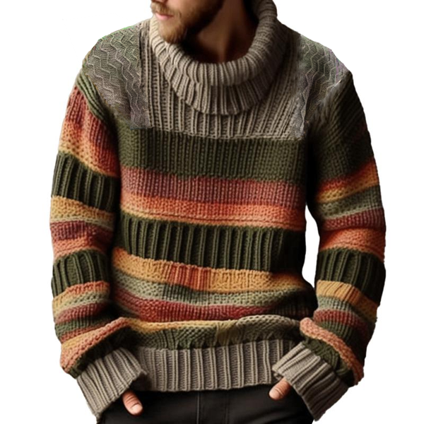 Men's Turtleneck Color Block Striped Knitted Sweater 96778360X