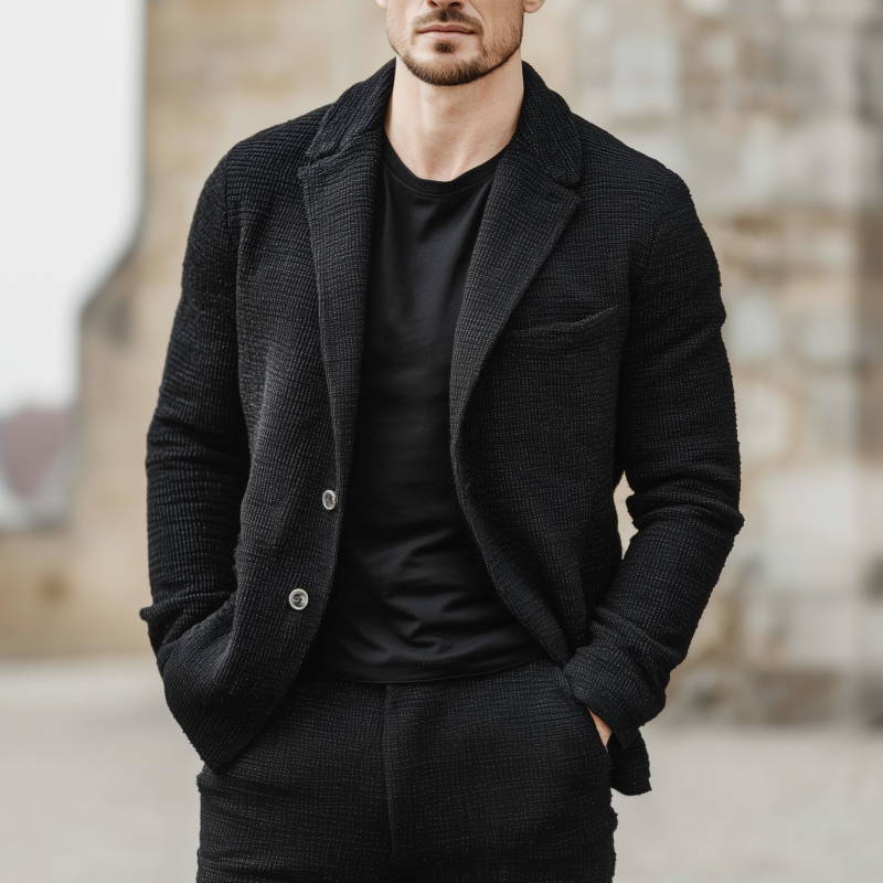 Men's Vintage Cotton Blend Waffle Notch Lapel Single-breasted Loose-fitting Blazer MTA1925H0M