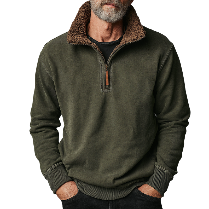 Men's Retro Casual Warm Zipper Neck Fleece Sweatshirt MTA1552I0TO