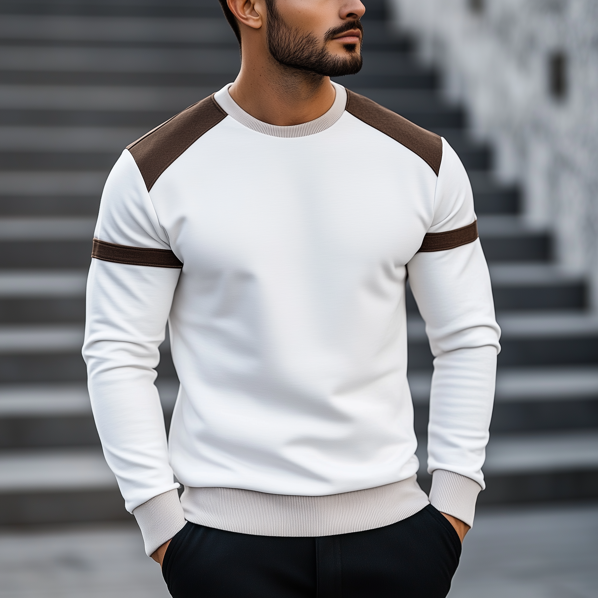 Men's Simple Color Block Cotton Blend Crew Neck Sweatshirt MTA2945J6P