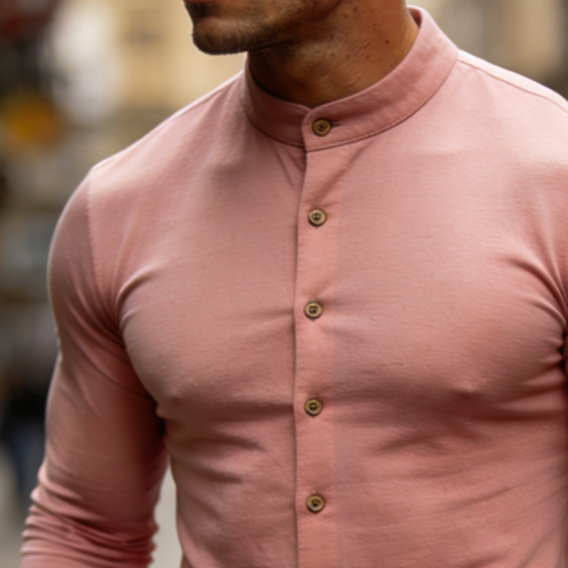 Men's Retro Casual Cotton Stand Collar Button Long Sleeve T-shirt MTA2363L0TO