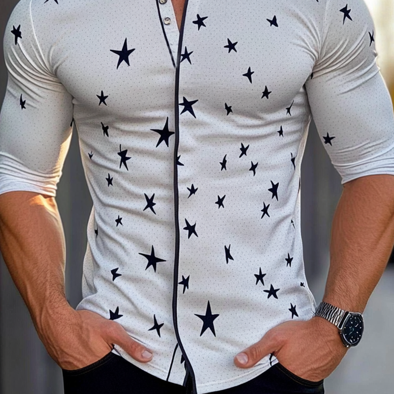 Men's Star Print Crew Neck Long Sleeve Shirt MTA2414G7X