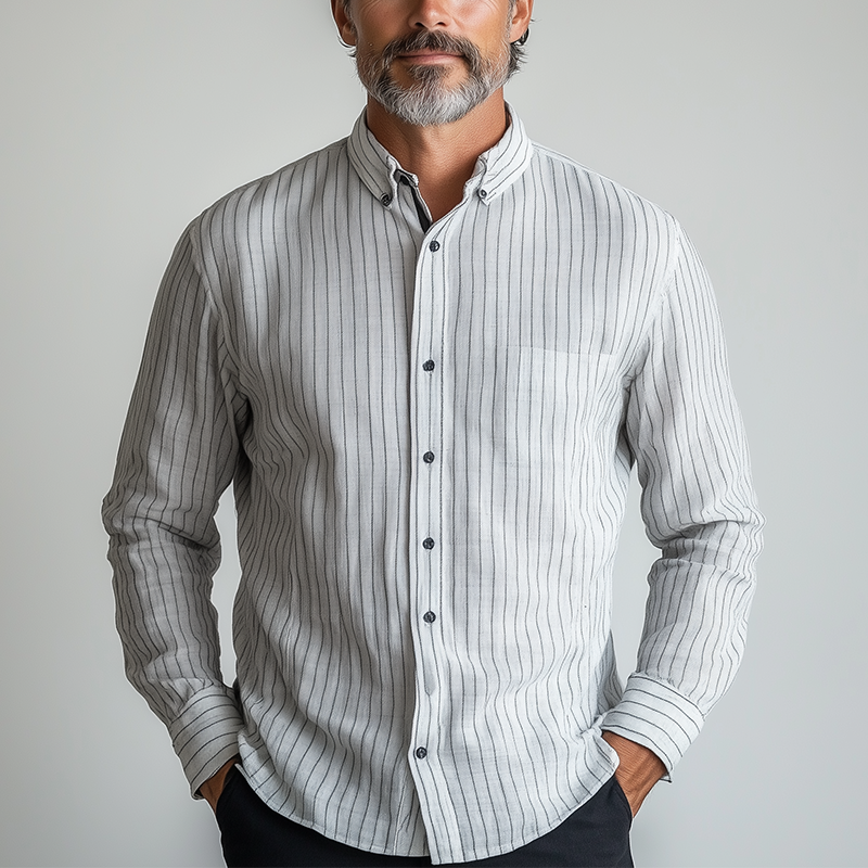 Men's Striped Cotton And Linen Long-Sleeved Shirt MTA2867G2P