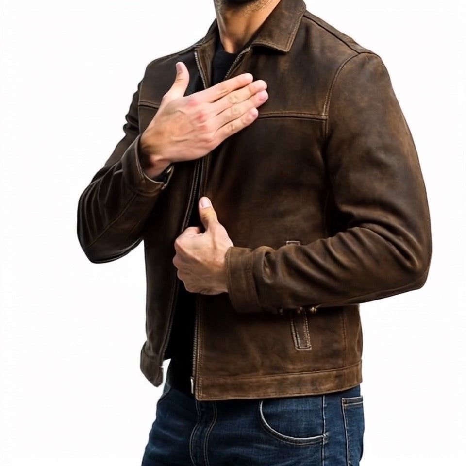 【Expédition 24 heures】Veste en cuir zippée pour homme 98679789U