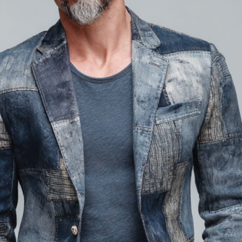 Men's Vintage Casual Distressed Print Blazer MTA2682H3TO