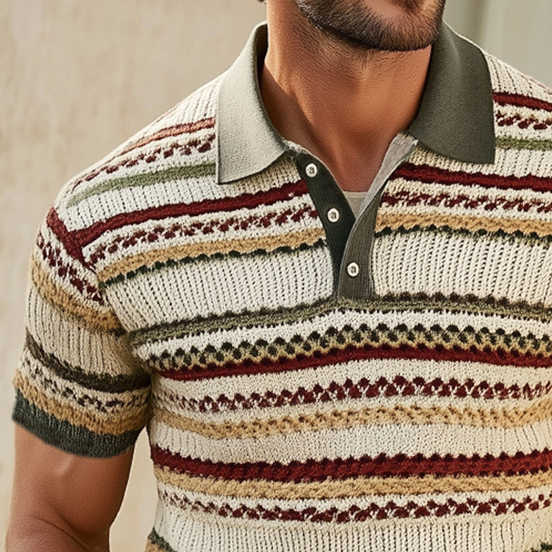 Men's Breathable Fashion Colorful Striped Knitted POLO Shirt MTA0741E0U