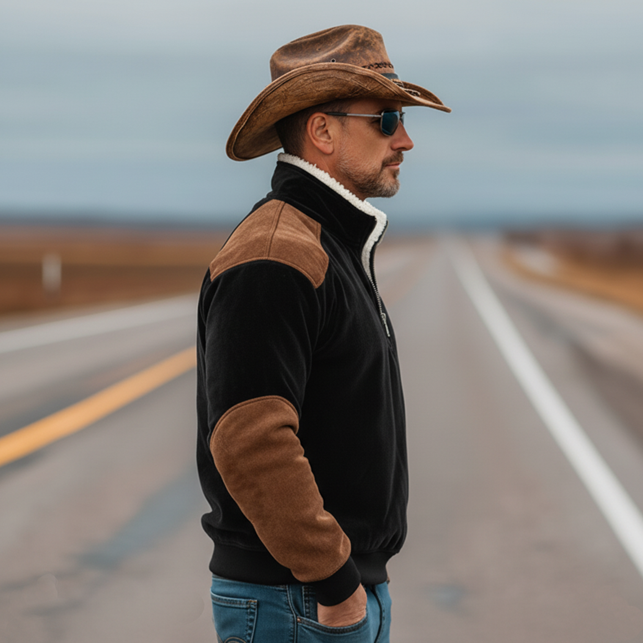 Men's Classic Vintage Western-style Stand-collar Faux Velvet Sweatshirt MTA0836L3K