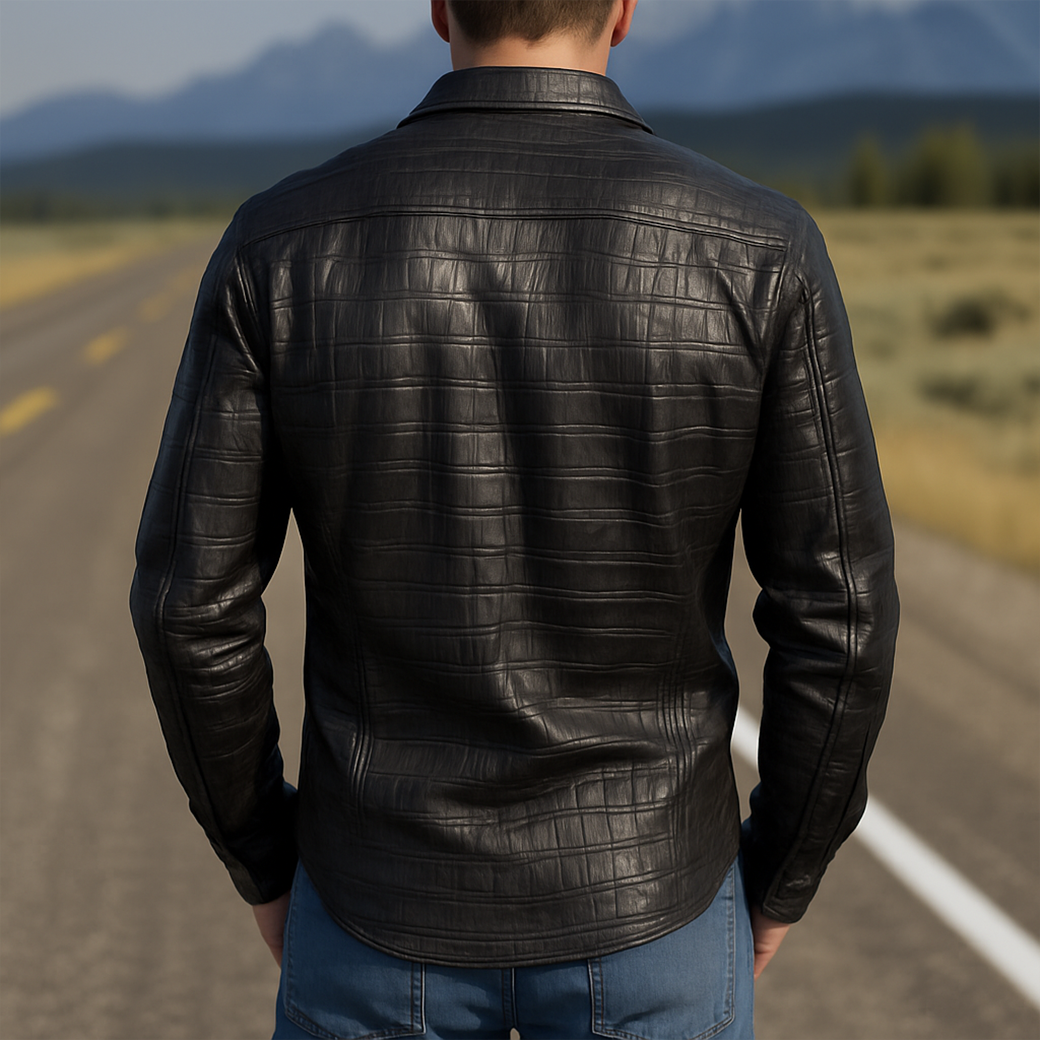 Men's Retro Fashion Textured Leather Long Sleeve Shirt MTA0779H6K