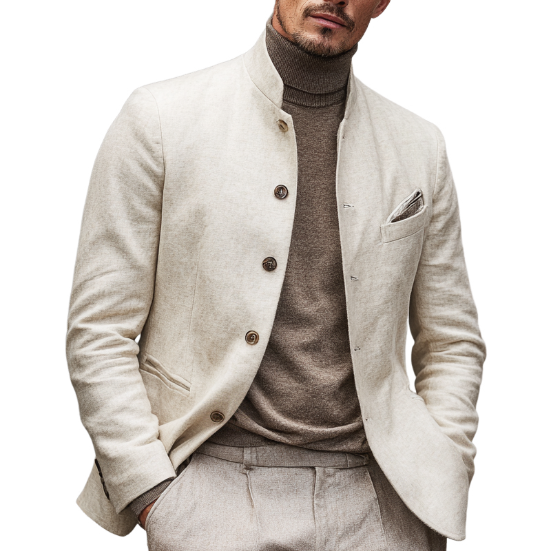 Men's Fashion Stand Collar Single Breasted Casual Jacket MTA2019H7Z