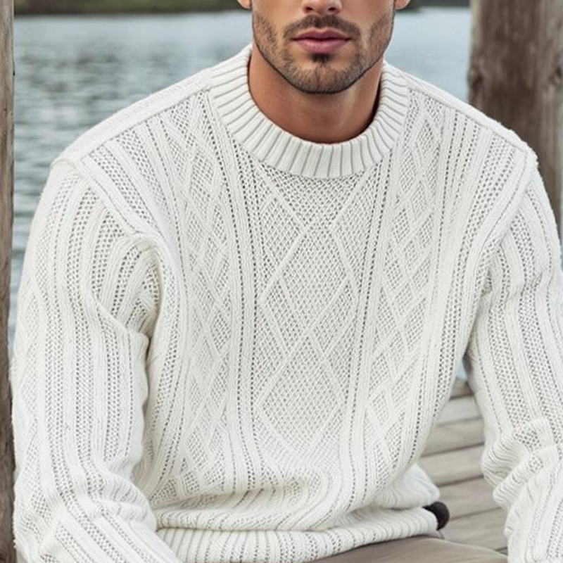 Men's Diamond Pattern Round Neck Long Sleeve Sweater MTA1109I1Z