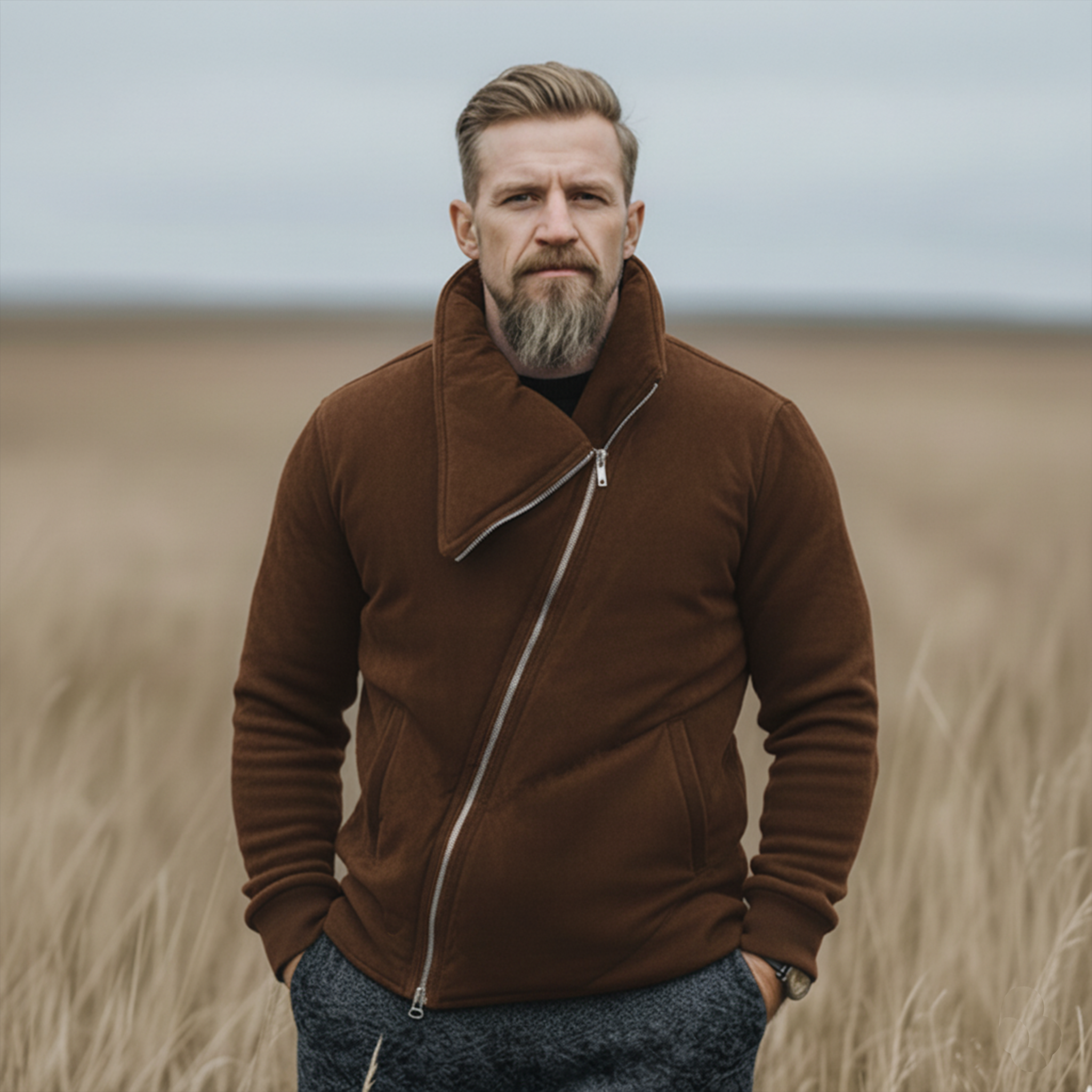 Men's Classic Western Tough Style Irregular Collar Design Faux Suede Jacket MTA2757J0K