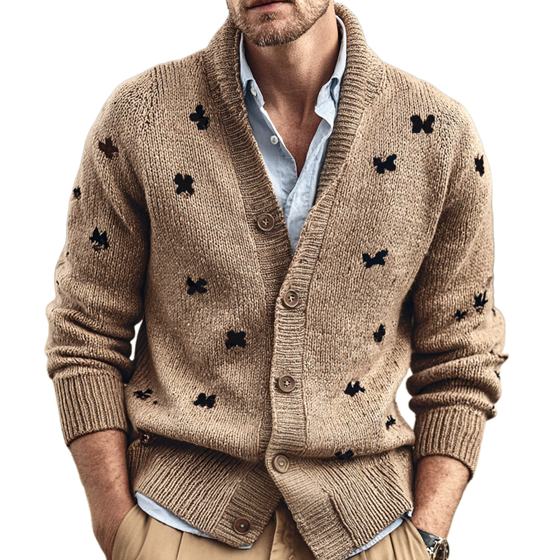 Men's Butterfly Pattern Shawl Collar Single Breasted Knit Cardigan MTA1101I7Z