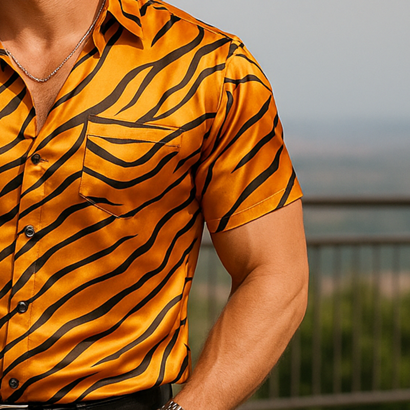 Men's Summer Fashion Printed Satin Short Sleeve Shirt MTA1030F9P