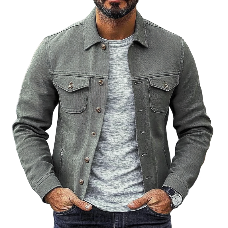 Men's Cotton Blend Twill Lapel Single-breasted Slim-fit Jacket MTA1600H6X