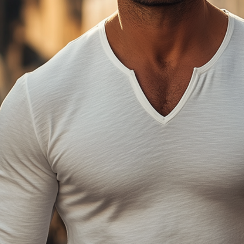 Men's Retro Casual Cotton Small V-Neck Long Sleeve T-Shirt MTA1916H8TO