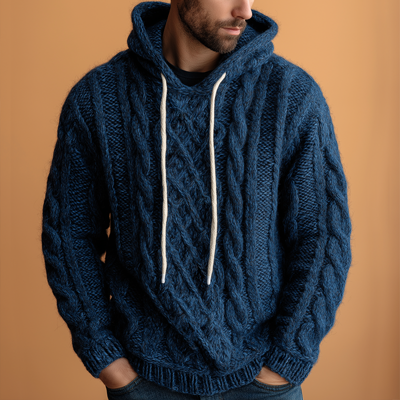 Men's Vintage Casual Cable-knit Sweater Hoodie MTA3097H4TO