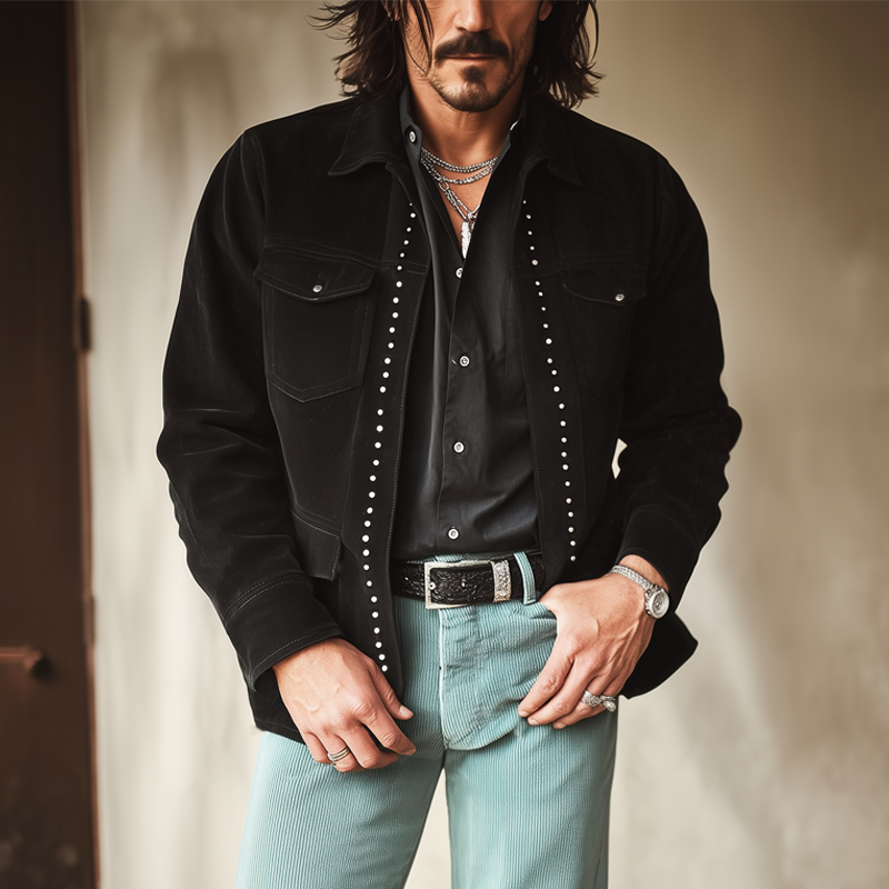 Men's Spring And Autumn Classic Retro Black Suede Jacket MTA0724H7U