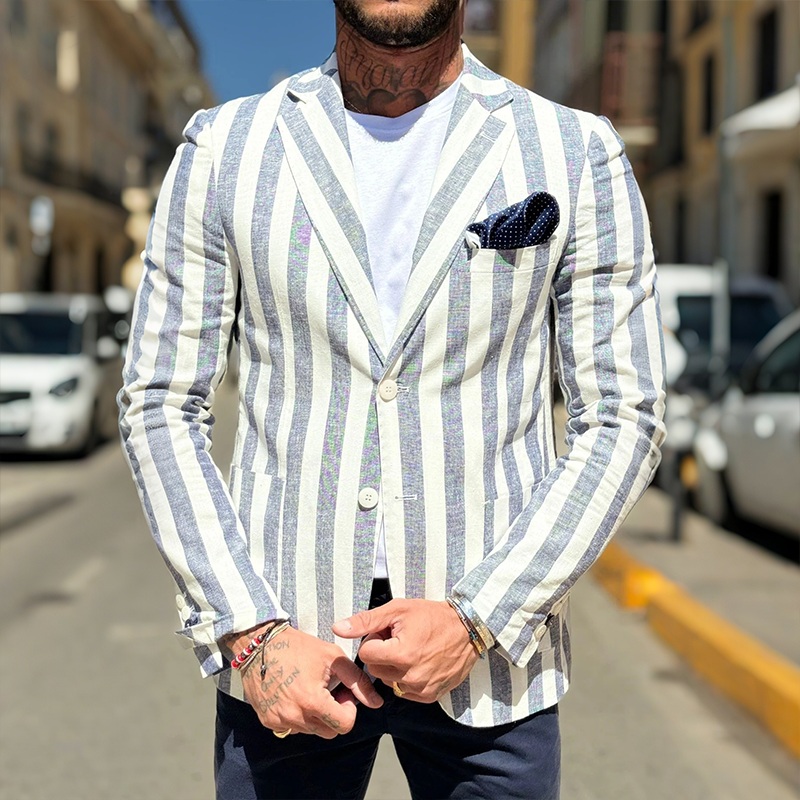 Men's Retro Casual Striped Print Blazer MTA2115G0TO