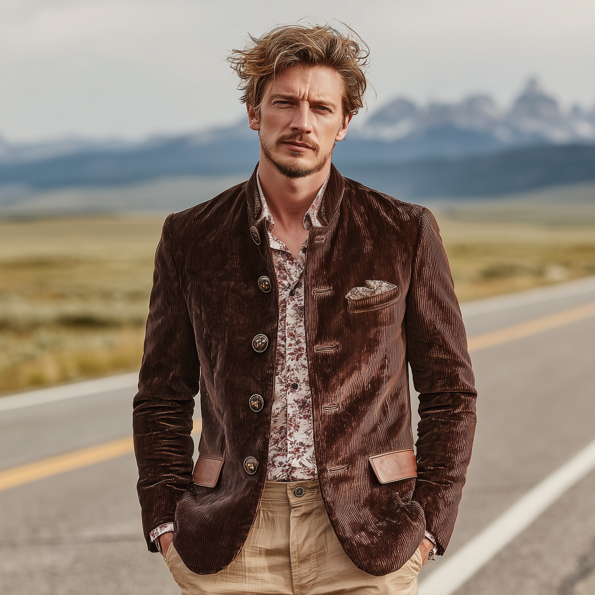 Men's Classic Casual Pocket Stitching PU Leather Stand Collar Corduroy Jacket MTA1709I2K
