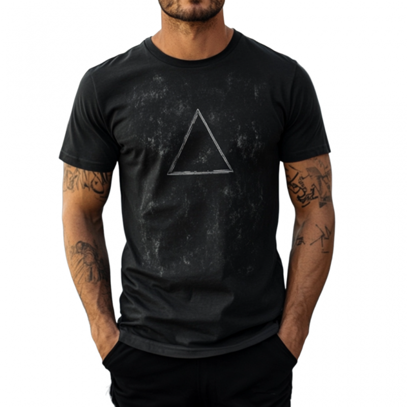 Men's Casual Distressed Triangle Print Round Neck Slim Fit Short Sleeve T-shirt MTA1564E1M