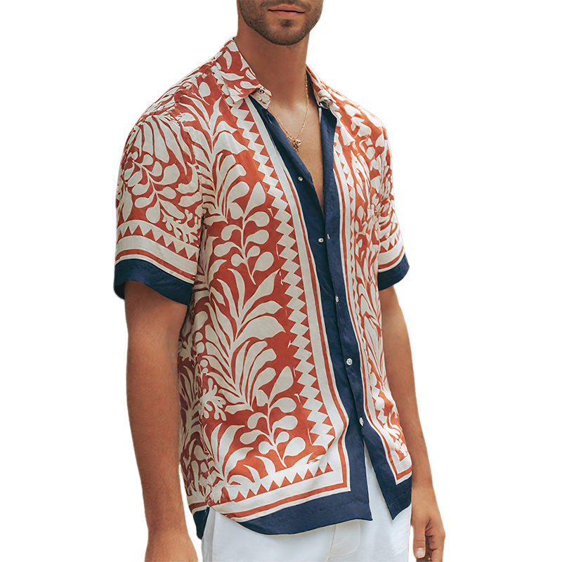 Men's Fashion Casual Satin Printed Short Sleeve Shirt MTA0230G8K