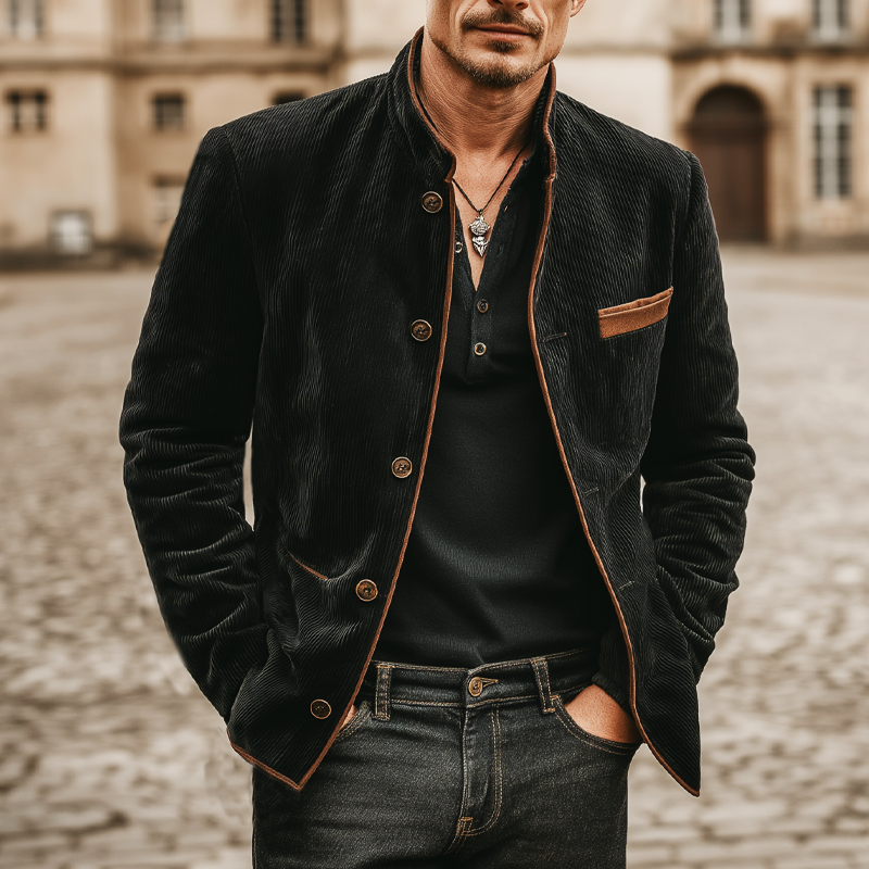 Men's Retro Business Corduroy Stand Collar Jacket MTA0825K6U