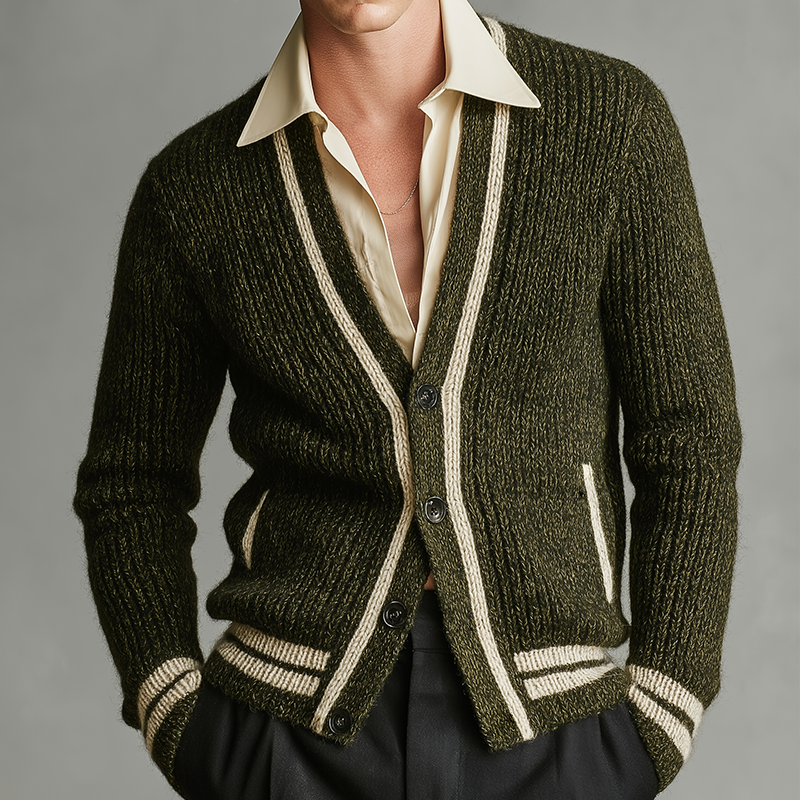 Men's Vintage Casual Striped Knitted Sweater Button Cardigan MTA1390J3TO