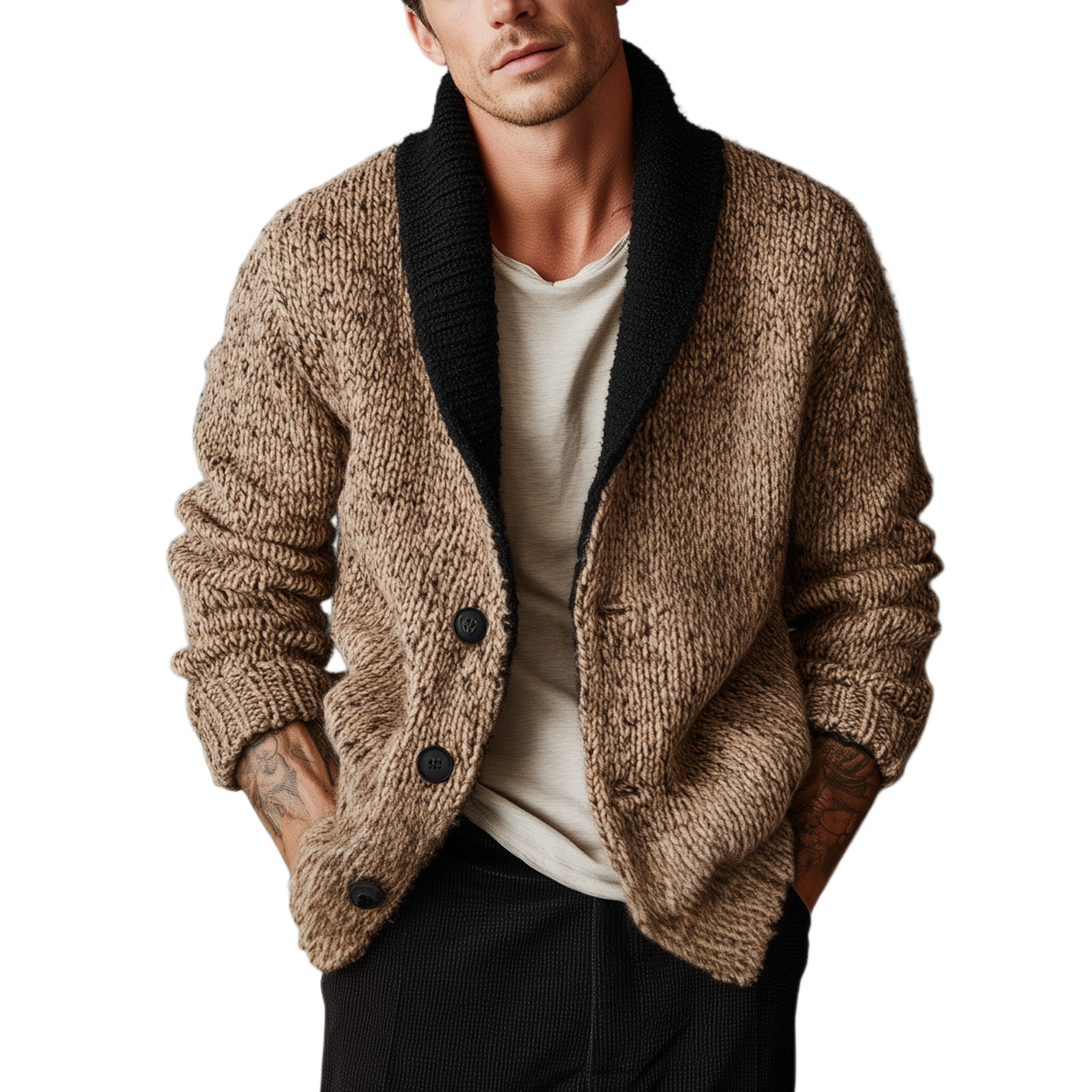 Men's Classic Casual Shawl Collar Button-down Cardigan MTA2966J3K